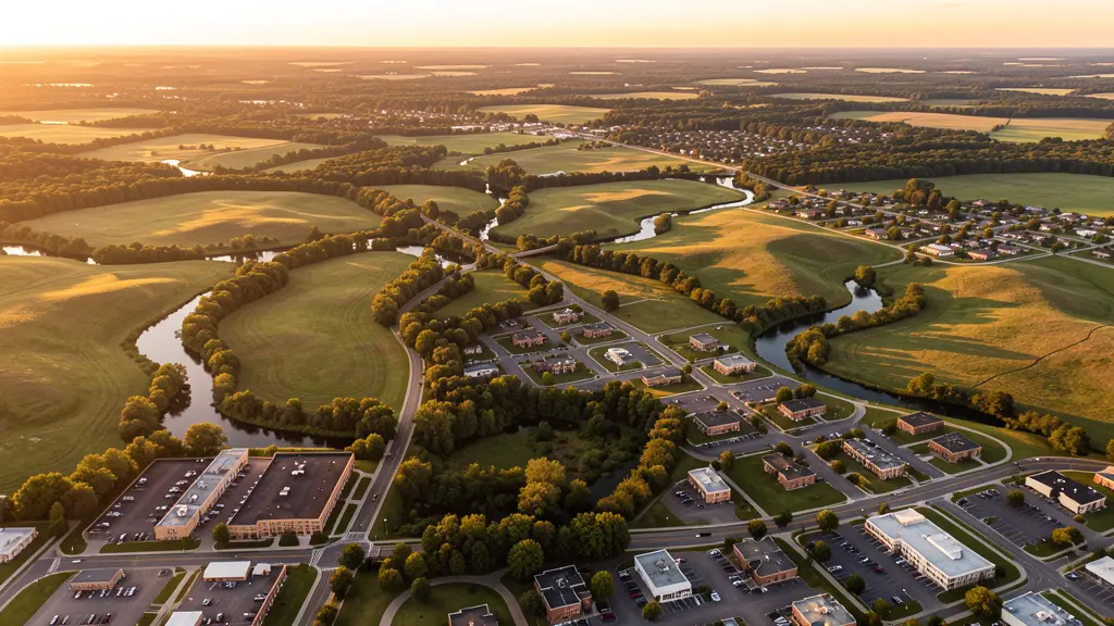 Aerial view of Wentzville, MO showing the local landscape and terrain relevant to aerial imaging operations