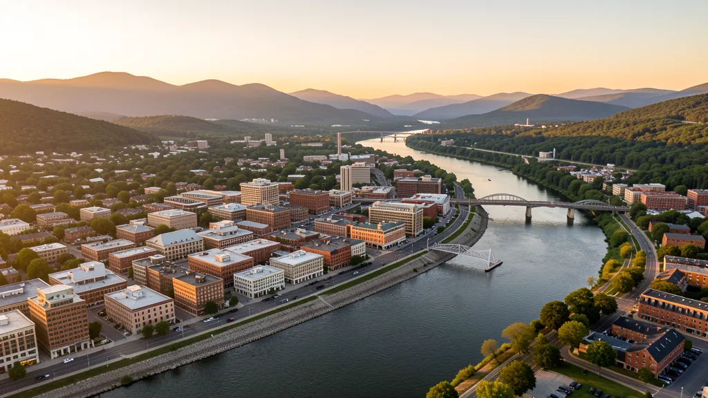 Aerial view of Wilkes-Barre, PA showing the local landscape and terrain relevant to aerial imaging operations